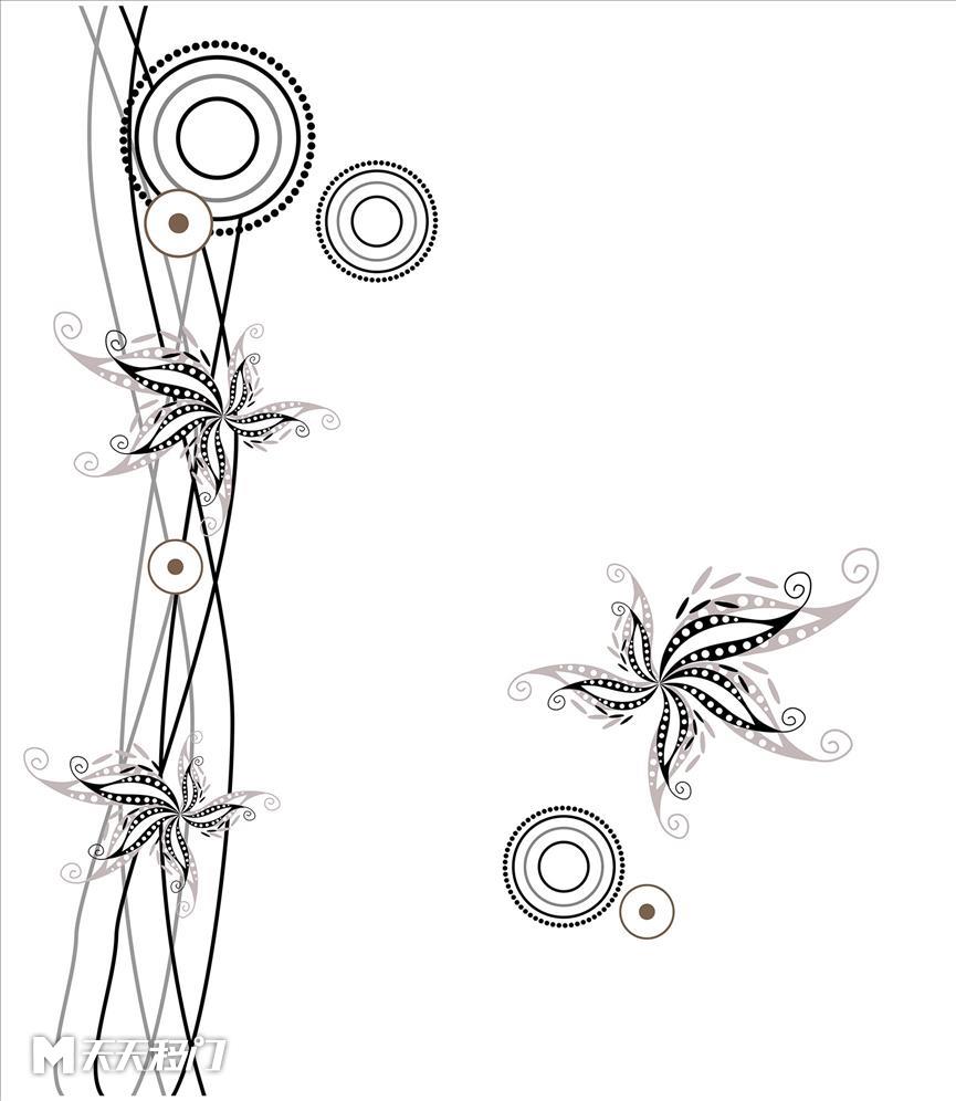 花朵花枝圆形移图 s312-精美黑色花纹-1