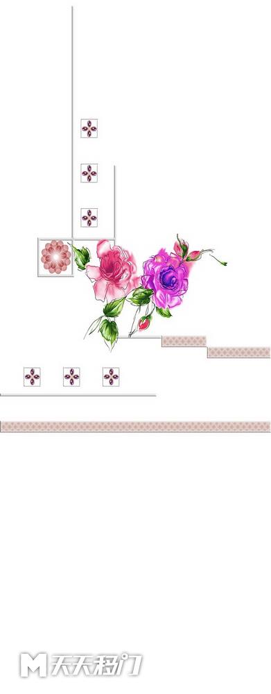 花朵花枝竖线移图 s638-水彩 玫瑰 XH-037-1