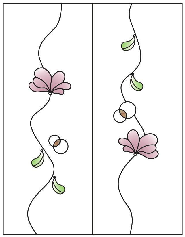 花朵叶子圆形移图 带花朵的移门图K1021