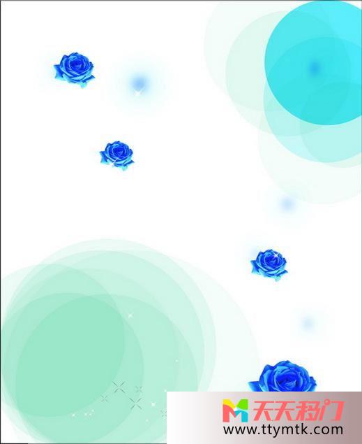 蓝色玫瑰圆圈移图 蓝色妖姬之韵无框玻璃移门v-1087
