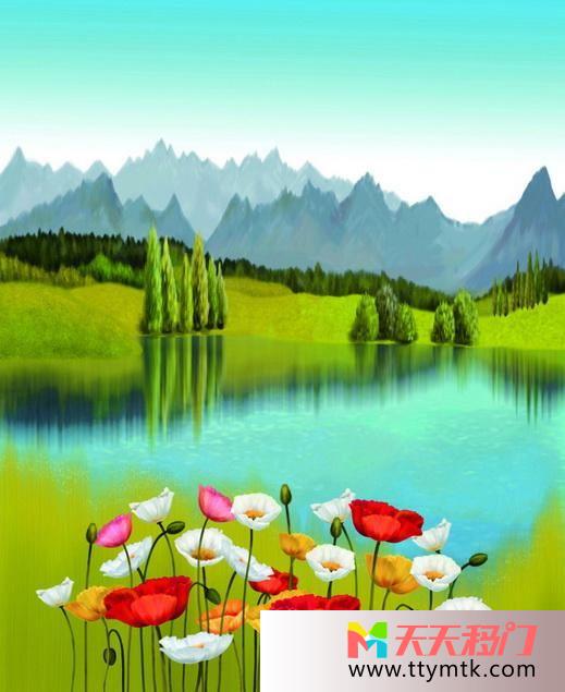 远山远景湖面移图 山景花色香Z-1503