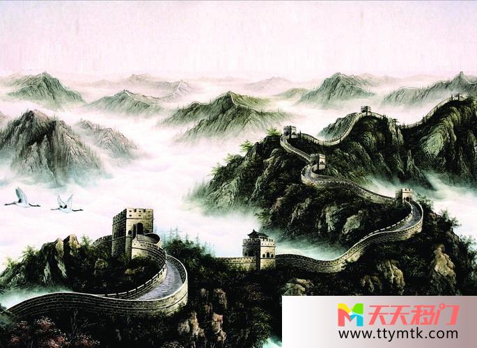 长城丹顶鹤青绿移图 万里长城Z-1072
