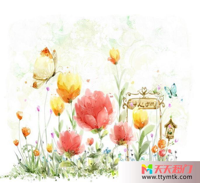 叶子花蓝色蝴蝶移图 蓝色蝴蝶CFL-12163