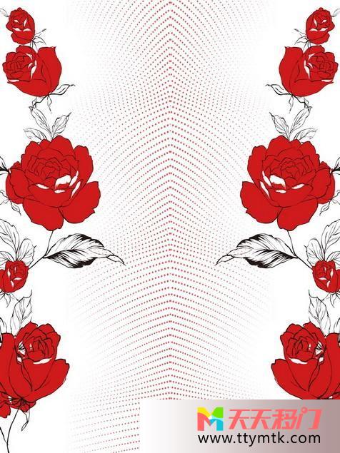 牡丹红色手绘移图 红色富贵花-牡丹LD-9481