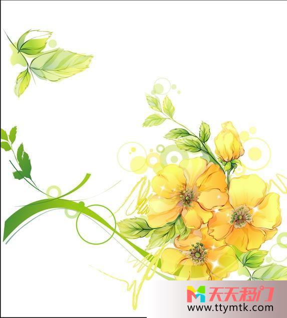 黄色气泡绿叶移图 野菊花D-1044