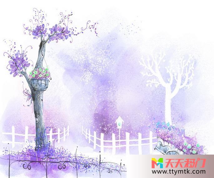 花香迷茫树移图 紫色的世界移门大全D4-1338