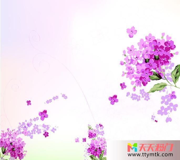紫色花绿叶线条花团锦簇移图 紫色花EM-3109-1花团锦簇