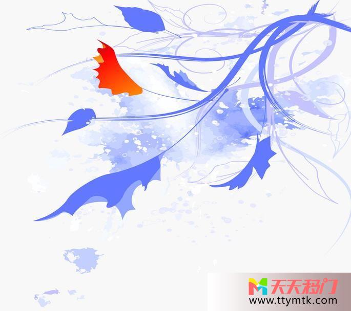 叶子水花蓝色红移图 兰花和水花EM-3404红