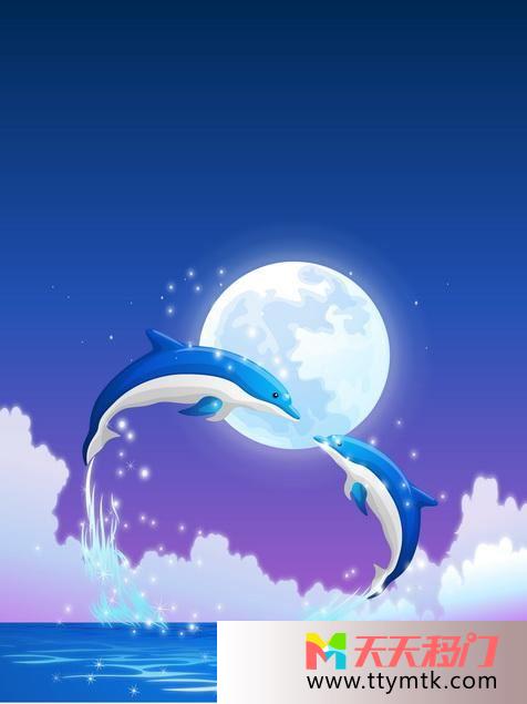水月亮海豚浪漫夜晚移图 月下跳跃EM-3360浪漫夜晚