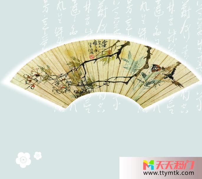 扇子花字体梅花烙移图 画扇衣柜强化玻璃移门EM-3003-1梅花烙