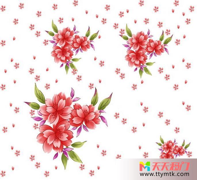 花四簇红色移图 四簇花玉砂玻璃移门RYA-050