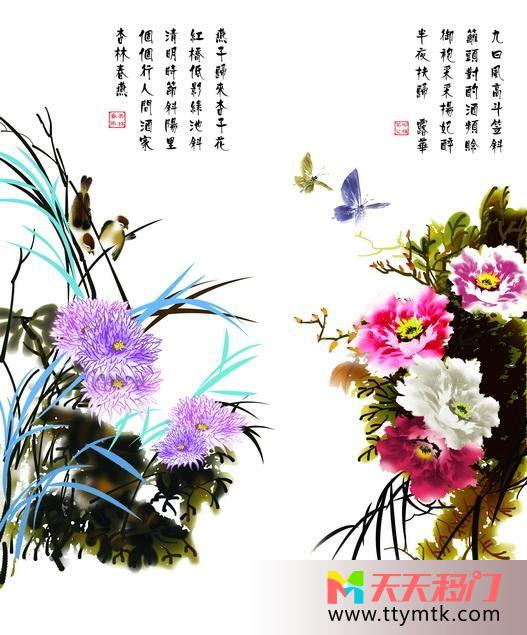 鸟花枝叶移图 春暖花开移门RYA-276