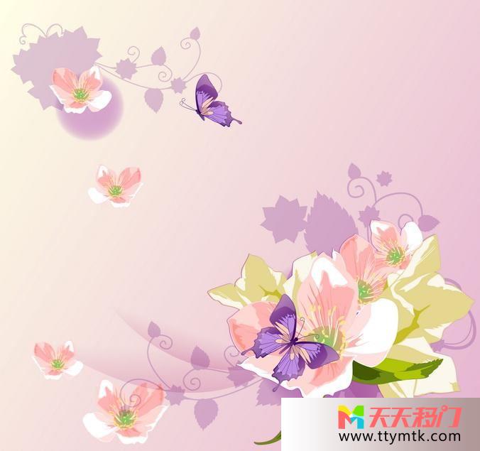 蝴蝶花叶子移图 花香引蝶衣柜移门A-6045