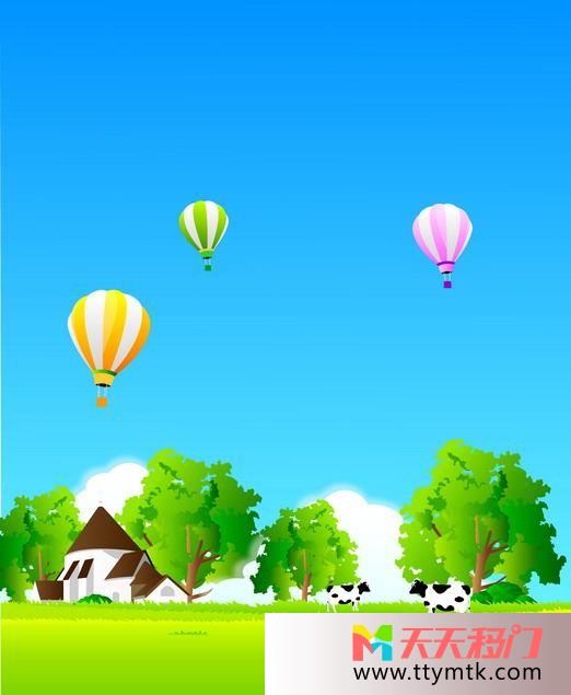 热气球草地花移图 飞翔的热气球A-6704
