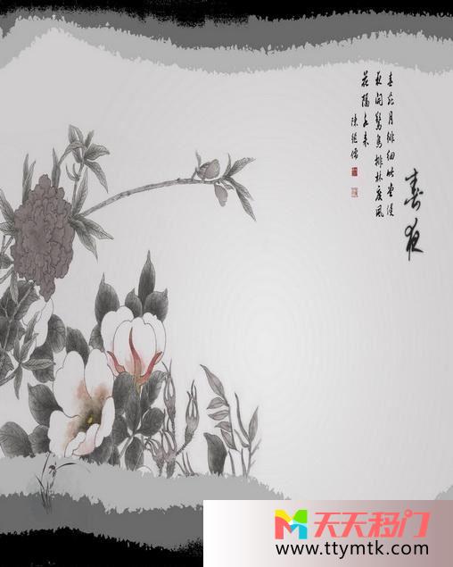 紫薇花墨宝诗移图 艳花玻璃移门SZ-071