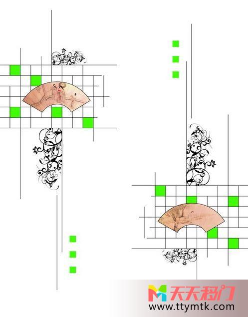 网格扇子方块移图 唯美的扇形艺术移门w-3099