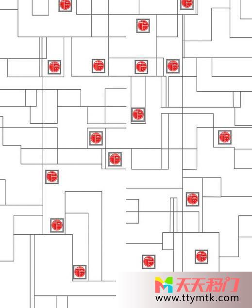 街道印章方块移图 线条勾勒艺术移门w-3011