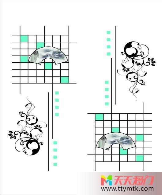 扇子方格花朵移图 装在套子里的人厨房玻璃移门图片9-2063