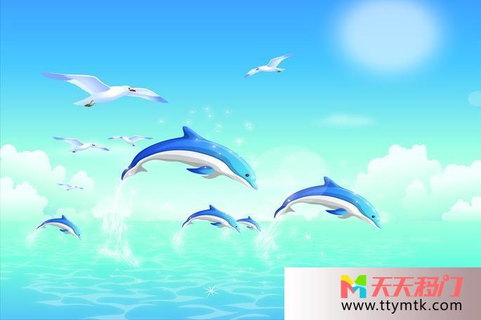 海豚碧海蓝天移图 海豚无框玻璃移门图片SK059