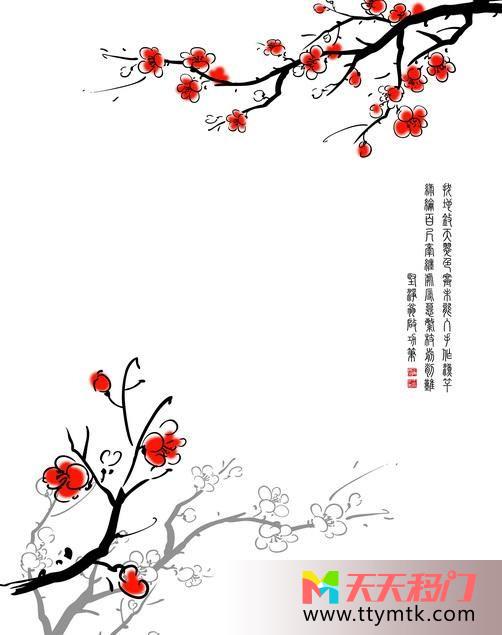 早梅枝桠红艳花朵红梅吐芳移图 春晓早梅磨砂移门图片S-3077红梅吐芳