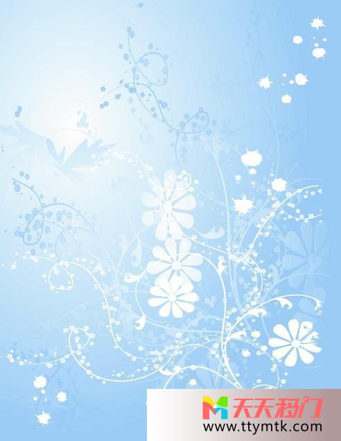 白色花朵蓝色藤条白色底纹蓝色藤恋移图 梦幻情人S-3401蓝色藤恋