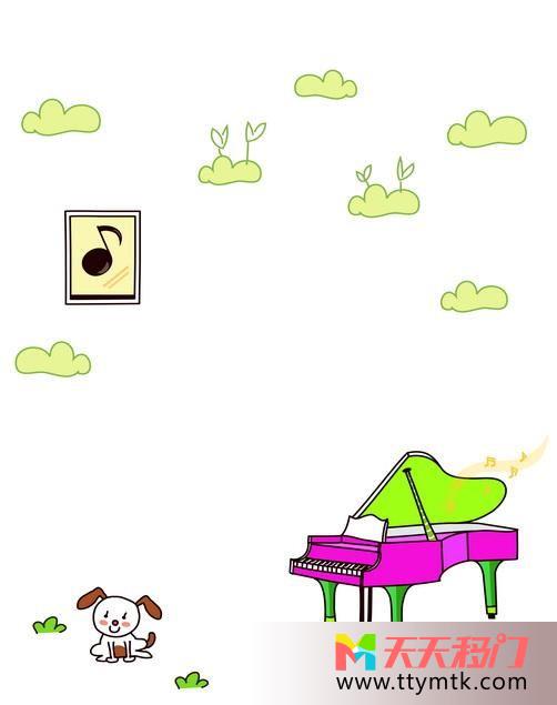 钢琴小狗音符移图 钢琴磨砂玻璃移门S-3602少儿卡通四