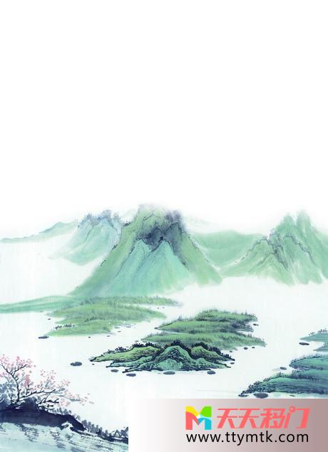 白云高山仙幻山水国画移图 白云仙境艺术玻璃移门H-1125山水国画