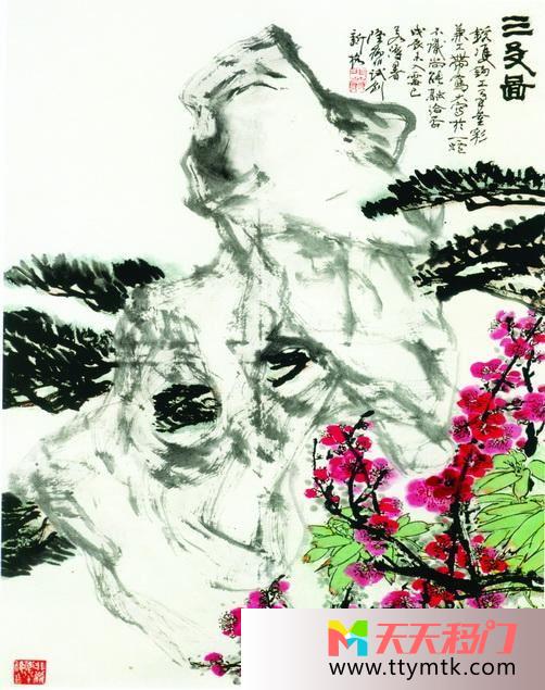 花山树奇画移图 山上花开图Y-1070奇画