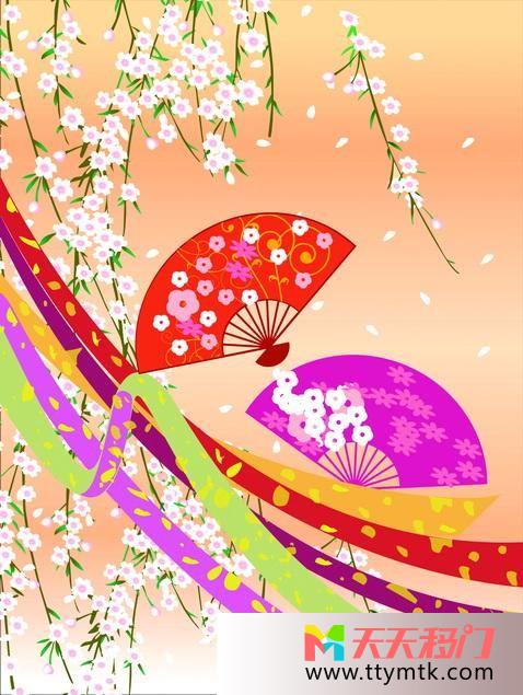 异域风情日本樱花浪漫樱花移图 日本风情折扇樱花卧室玻璃移门衣柜图-1144浪漫樱花