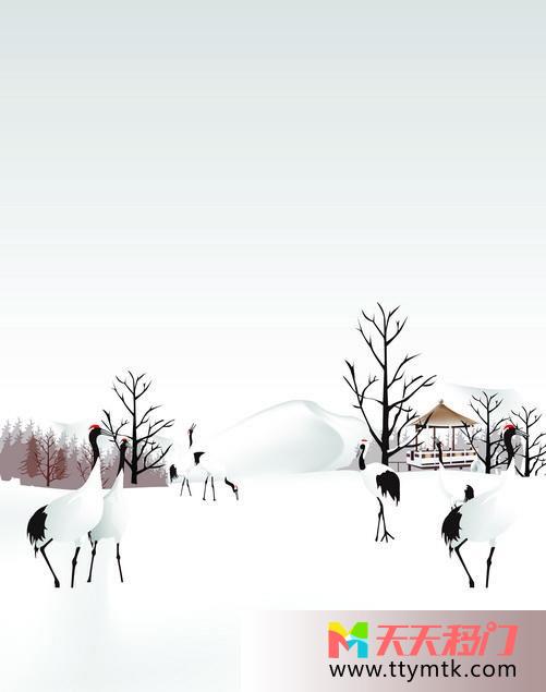丹顶鹤雪景色移图 雪中漫步Y-2699丹顶鹤