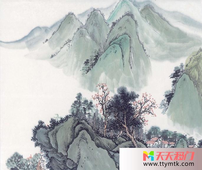 山水墨画树林华夏水墨移图 秋水人家衣柜雕刻移门图库N-1563华夏水墨