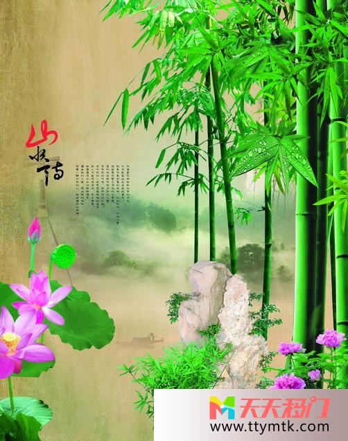 竹林小河绿色花开翠竹移图 山水之情N-1569花开翠竹