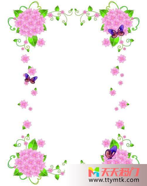 粉红花朵环形移图 粉色花环衣柜玻璃移门图片K-0695蝴蝶花环
