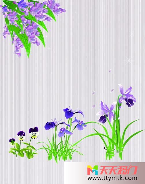 百合纯洁淡紫色漫步花间移图 纯洁的百合花移门图案K-0374漫步花间