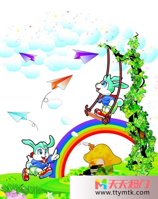 卡通兔子纸飞机移图 兔子的安乐窝卡通移门K-0980纸飞机