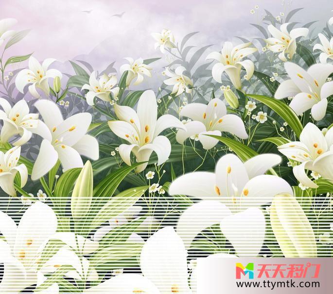 花朵白色唯美爱情百合移图 花海浴室钢化玻璃移门SY-0056爱情百合