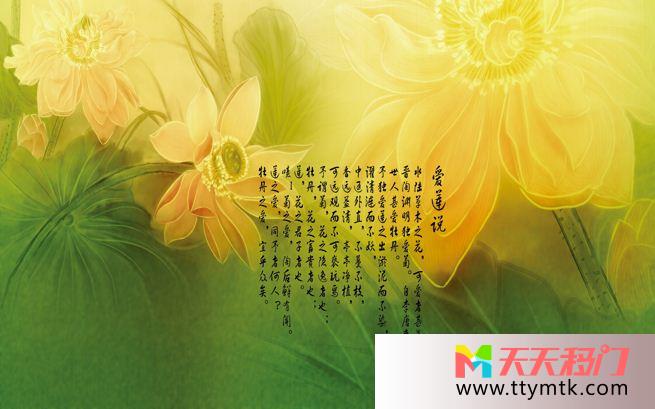 莲花题字绿叶移图 爱莲说衣柜艺术玻璃移门10-1007