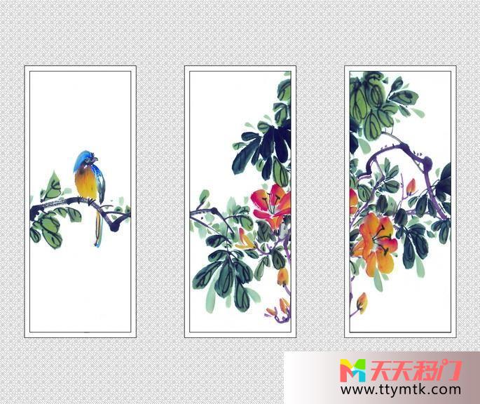 鸟儿花丛彩色移图 花鸟图C-3386聆听自然