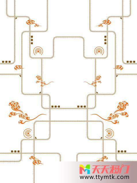 线条花枝橙色祥合移图 宁静淋浴玻璃移门C-3458祥合