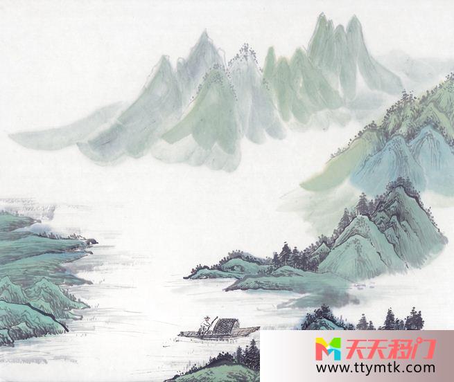 青山绿水小船无限风光移图 河山大好C-3387无限风光