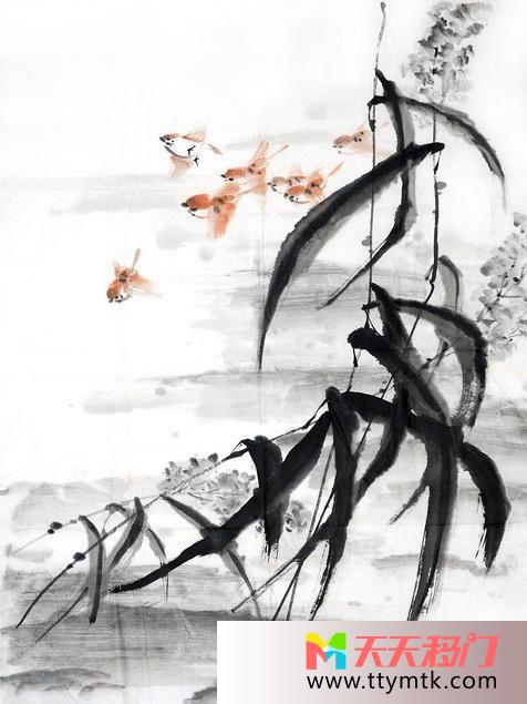 蜻蜓柳树墨汁移图 中国画2699