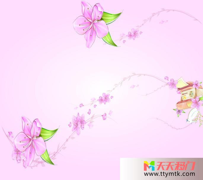 花朵小房子小鸟移图 烂漫花开玻璃移门YA01042