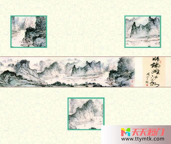 山水古典水墨移图 山水画客厅移门图案TXD906