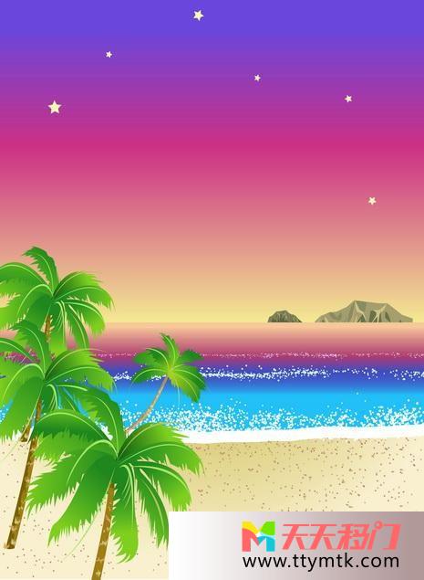 沙滩椰树夜空移图 沙滩夜景橱柜玻璃移门TXE037