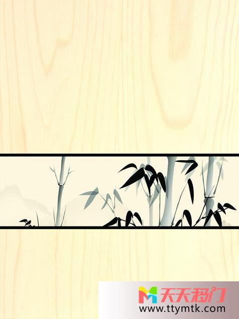 竹子白色条带木色底纹移图 咏竹钢化移门TXF395