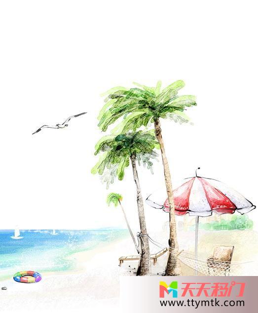 椰子树大海靠椅移图 海滨大衣柜移门图片TXF350