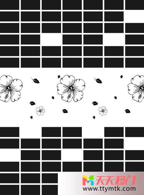花朵黑白格子移图 格子上的花朵衣橱移门txk203