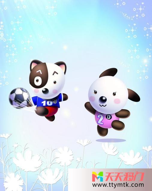 狗狗白色花花蓝色背景移图 狗狗与足球索亚移门图库TXM795