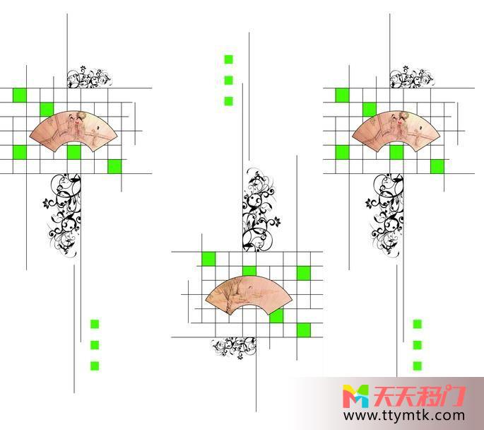 扇子画作简单移图 扇画玻璃移门图GE-8047-1